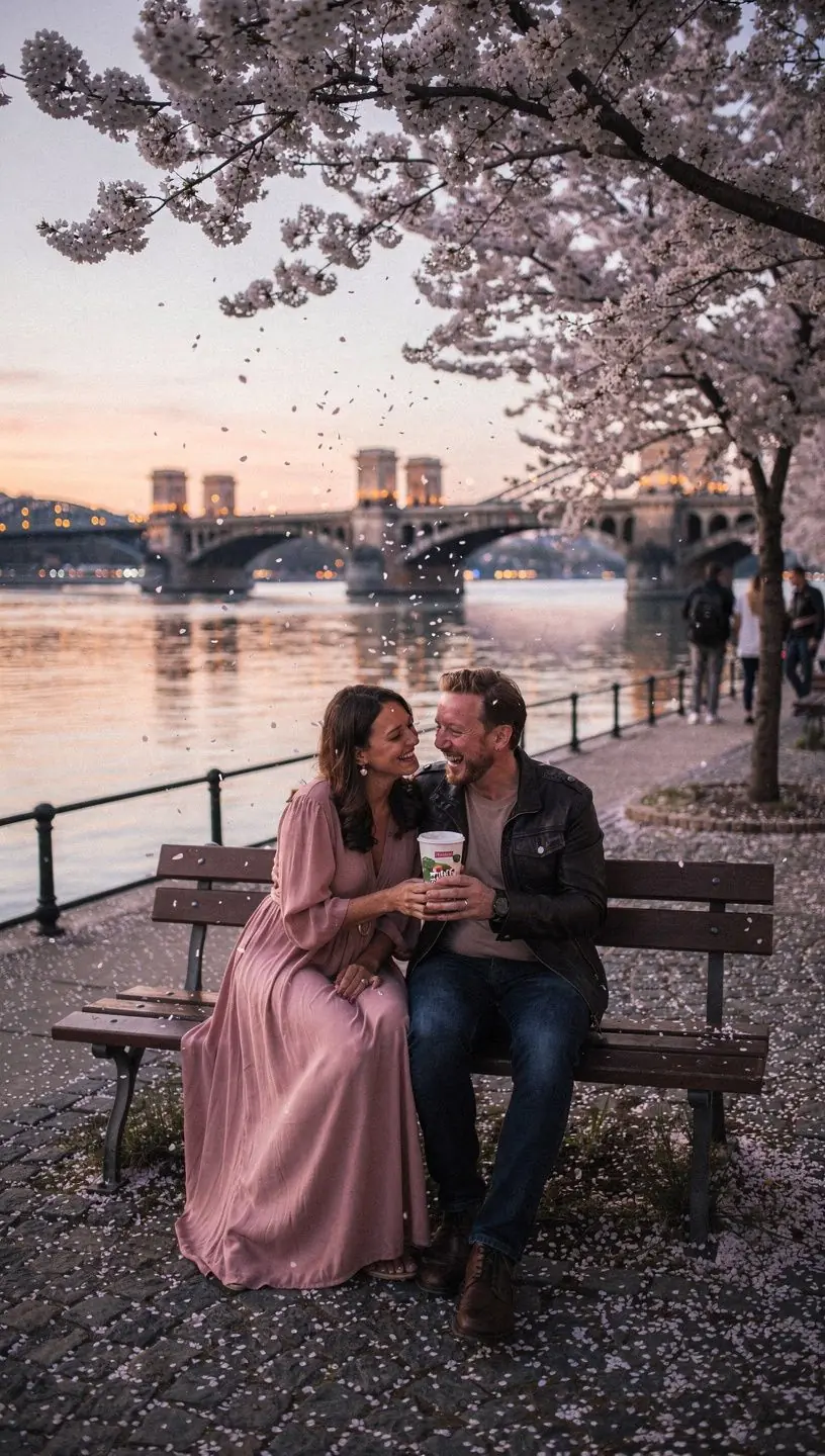 Rózsaszirmokkal díszített romantikus teáscsésze, körülötte virágokkal.